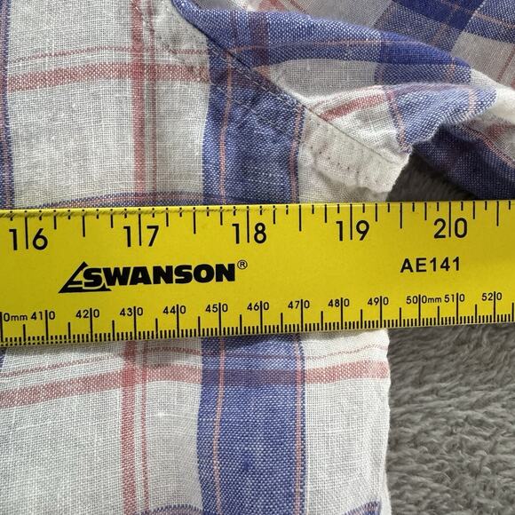 LLBean Top Womens S Blue Plaid Linen Button Up Shirt Long Sleeve Collared - Picture 10 of 14